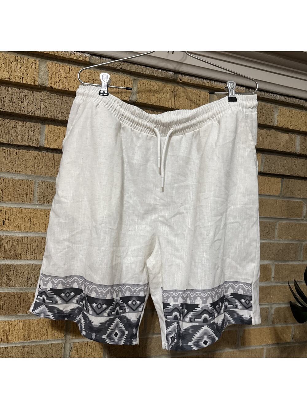 Man Boohoo Mens XL White White Linen Blend Pull On Drawstring Shorts Resort